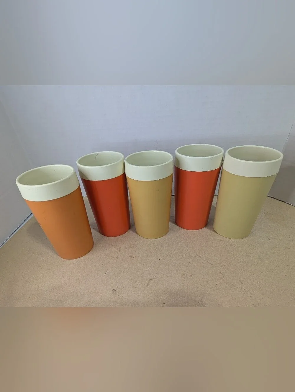 Vintage Retro Tumblers Lot Of 5 GITS Ware Orange 5 Inch